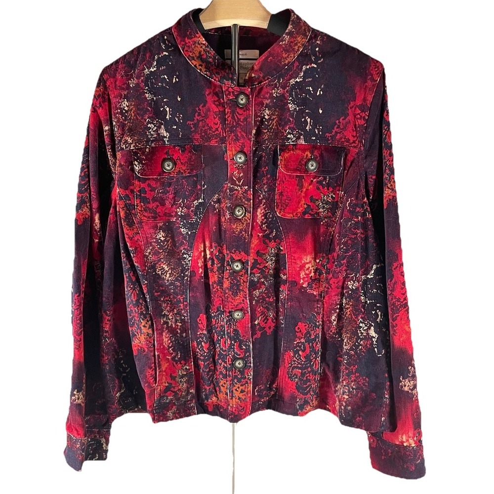 Christopher & Banks‎ Womens Stretch Corduroy Floral Jacket Size XL Button Up